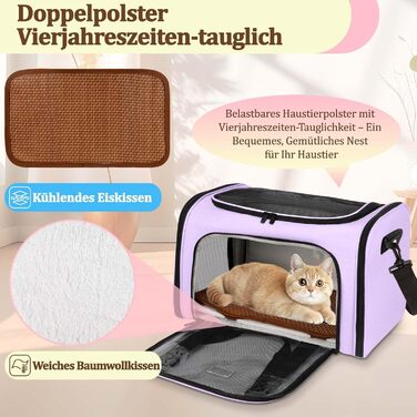 Транспортна сумка для котів та маленьких собак – складана переноска з гарною вентиляцією. Сумка-переноска з вологостійким вкладишем для безпечного транспортування до ветеринара, у подорожах та в авто (фіолетовий)