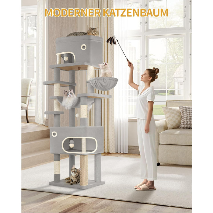 Драбина-кіготь для котів Hzuaneri, 178 см, XXL, сірий