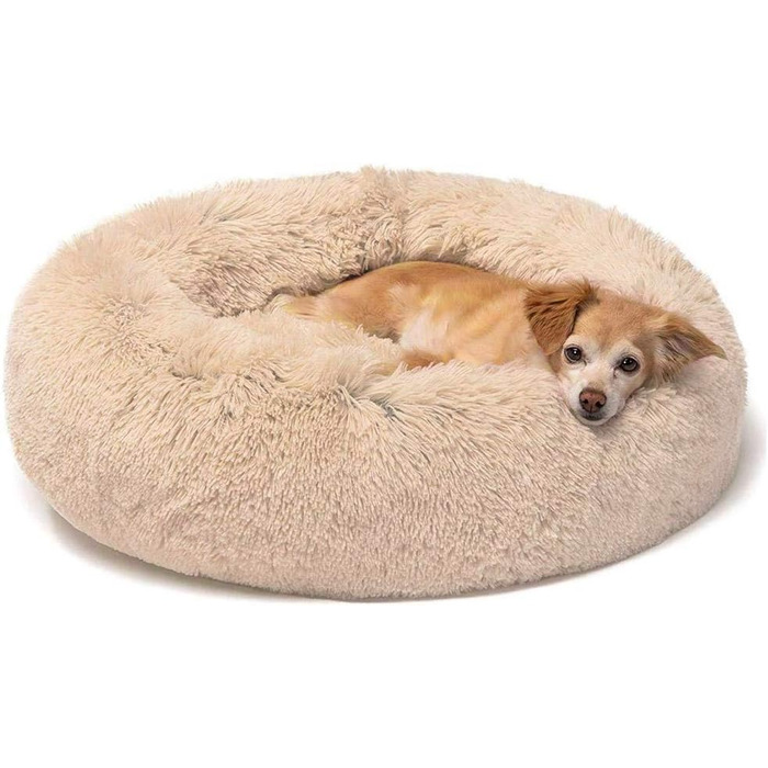 Преміум ортопедичний лежак для собак великих та екстра-великих порід, Donut лежак для собак, м'який плюшевий круглий диван для собак з водонепроникною основою, лежанка для собак, яку можна прати (L: 80 см в діаметрі, світло-жовтий)