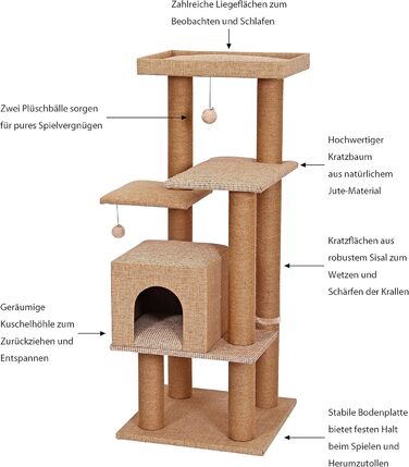Дряпак для котів Dehner Lieblinge Nele, 122x50x50 см, джут, бежевий