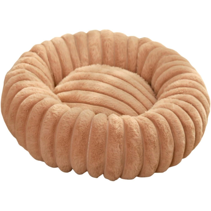 М'яке ліжко для собак Mateju Donut, плюшеве, для котів та собак, тепле, з антиковзною основою, смугастий стиль, 60 см (Верблюжий колір)