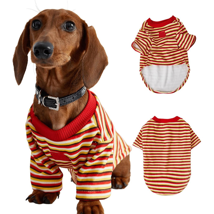Світшот-куртка для дрібних та середніх собак, теплий пуловер, смугастий, з тонкого флісу, комбінезон для собак, одяг для тварин, двоногий одяг для мініатюрних такс, одяг для собак, червоний S