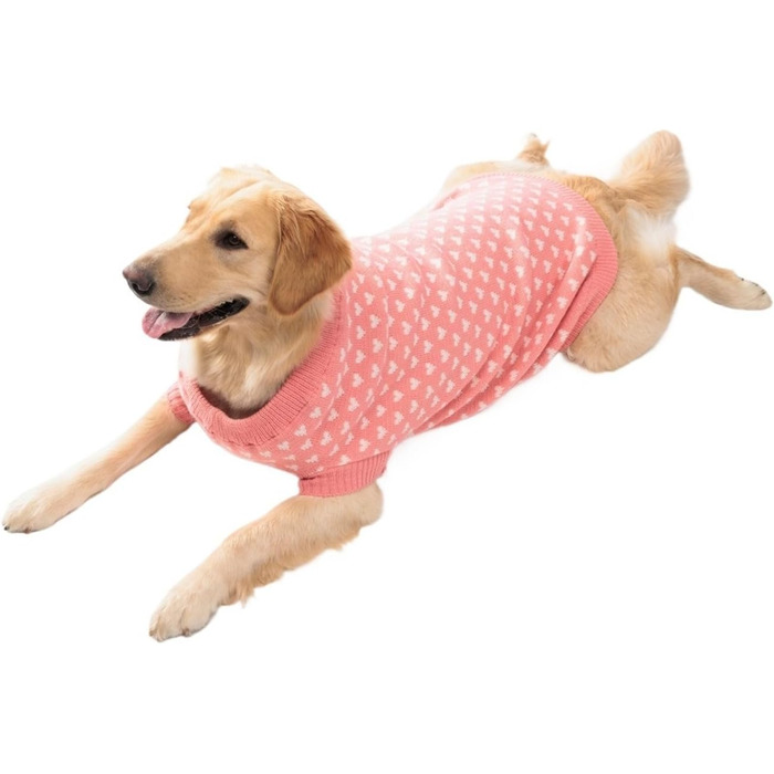Теплий зимовий светр для домашніх тварин з сердечками для собак та котів середніх та маленьких порід – милий та затишний одяг для холодної погоди, рожевий, розмір S