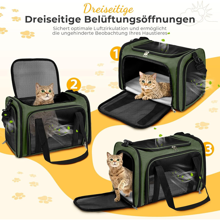 Транспортна сумка для кота/собаки до 5 кг, складана, з плечовим ременем, 50 x 34 x 34 см, зелена