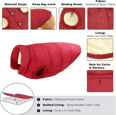 PETCUTE Зимовий теплий пуховик для собак, куртка для маленьких, середніх та великих собак, тепла собача куртка з отвором для повірця, ідеальна для зими, вітронепроникна жилетка для собак, XS, бордовий