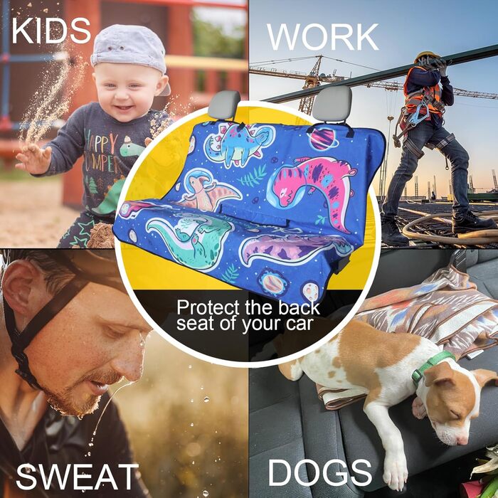 Захист сидінь заднього ряду для авто: універсальний, водонепроникний, з динозаврами (для собак, дітей)