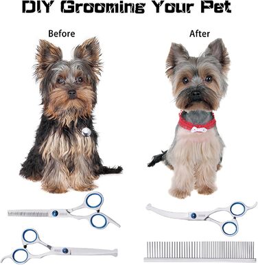 Набір для грумінгу собак 5 в 1: професійні ножиці для грумінгу з безпечними закругленими кінцями, срібні