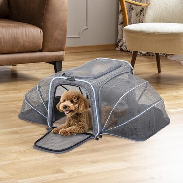 Транспортна сумка для кота та собаки Petsfit, розширювана переноска з плечовим ременем, сумка-переноска для собак та котів, авіапереноска, оксфордська тканина, M, Зелений/Одностороння зелена (Сірий, M/Двосторонній)