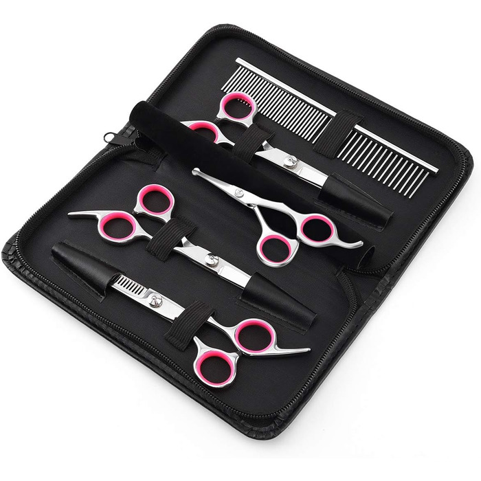 Набір професійних ножиць для грумінгу собак Pawaboo (5 шт.), рожевий