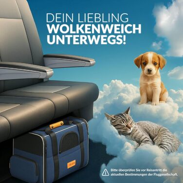 Транспортна переноска для котів CADOCA® до 20 кг, складна, з сонце- та дощовим дахом, плечовим ременем, мискою, дихаюча, комфортна, з обертовим подушечком, для котів та собак, блакитна