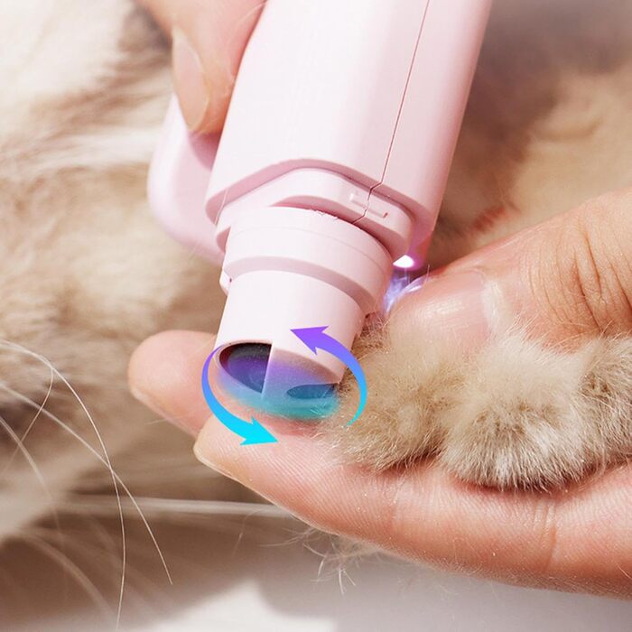 Електричний триммер для нігтів собак і котів з LED-підсвічуванням, шліфувальник для догляду за лапами та цуценятами, рожевий
