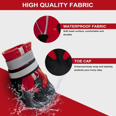 Чоботи для собак Dricar, 4 шт. Водонепроникні, антиковзні, з регульованими ремінцями. Зимові чоботи для собак середніх та великих порід для прогулянок на вулиці та в приміщенні (червоні, XL)