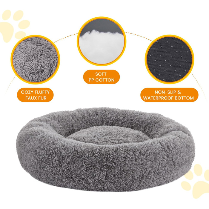 Заспокійливе ліжко для собак, Антистресове донні ліжко для собак маленьких, середніх та великих порід, миється, плюшеве, м'яке, для дому, котиків, кошенят, кругла подушка для сну (XX-Large, СІРИЙ)