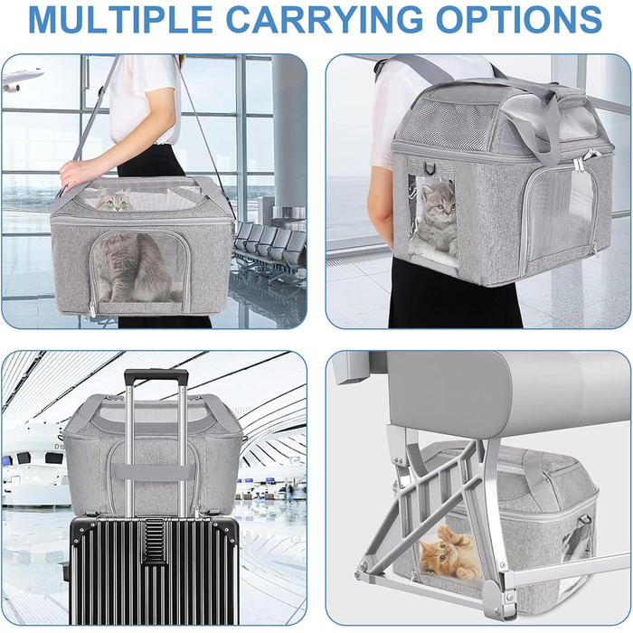 Транспортна переноска для котів та собак, складана переноска-мішок, переноска для тварин з регульованим плечовим ременем, схвалена авіакомпаніями