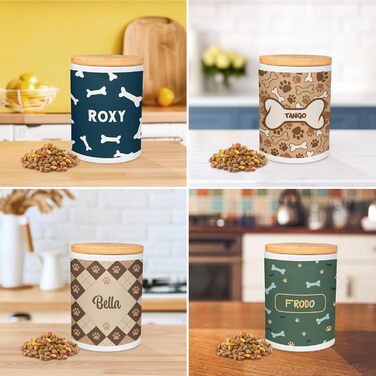 PICANOVA: персоналізована контейнер для ласощів з ім'ям - подарунок для собак - зберігання сухого корму - керамічна банка для власників собак та котів - Simply Paws Design
