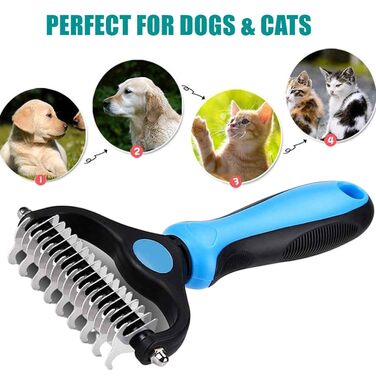 Двостороння щітка для видалення підшерстка собак та котів - синього кольору