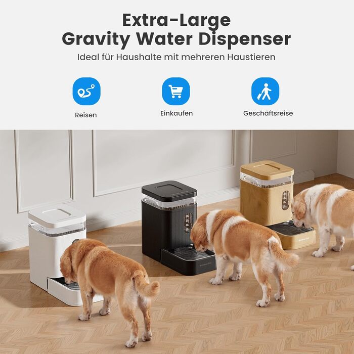 Автоматичний диспенсер води для собак та котів Gardner Pet 6.5L, годівниця, не потребує електрики, з нержавіючою чашею, велика ємність, BPA-free, безшумна, чорний