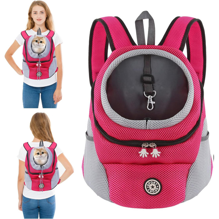 PETCUTE Рюкзак-переноска для собак і котів, регульований, для маленьких тварин, з підкладкою, водонепроникний, дихаючий, з передньою кишенею та страхувальним гачком, для походів, колір Рожево-червоний