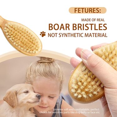 Щітка для собак та котів, двостороння з щетиною та масажними шпильками для догляду за шерстю, щітка з натуральної щетини та зручною ручкою для довгої та короткої шерсті, 2 шт. (M, жовта)