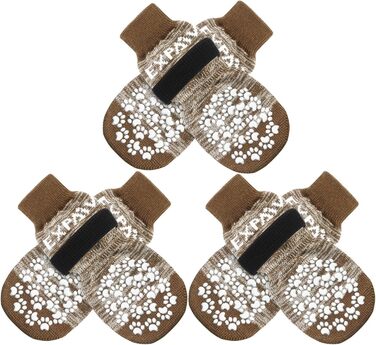 Шкарпетки для собак EXPAWLORER проти слизькості, захист лап, для гарячих доріг, для цуценят, маленьких, середніх, великих собак, 6 шт. (X-small, Коричневий)