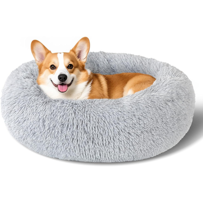 М'яке ліжко для собак, затишне, антистрес, машинне прання, для маленьких собак, миле, пухнасте, 40 см, до 7 кг, світло-сіре (28'L x 28'W x 8'Th)