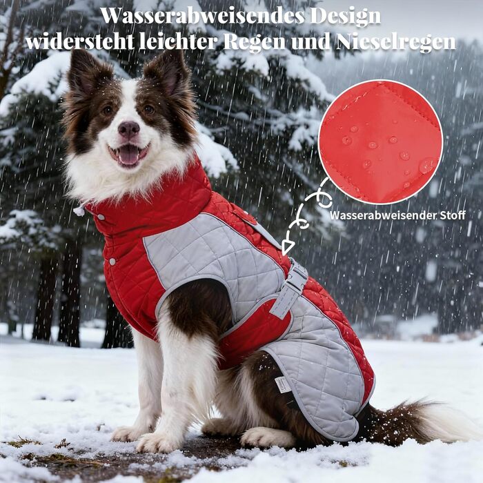 Зимовий теплий куртка для собак, вітро- та водовідштовхуючий, з потовщеним коміром, регульована блискавка, тепла зимова куртка для собак (Червоний/Сірий, M (58,6-68,6 см))