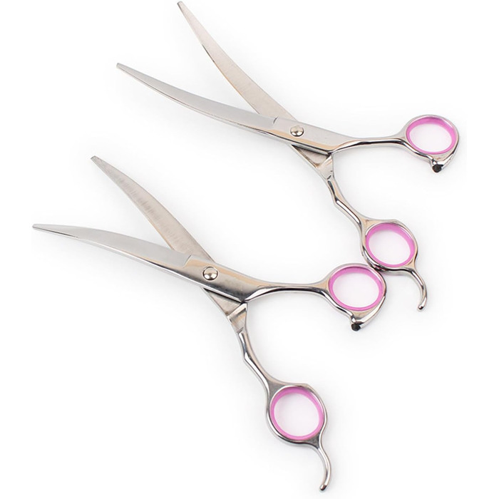 Набір професійних ножиць для грумінгу собак та котів, вигнуті ножиці, нержавіюча сталь (рожевий)