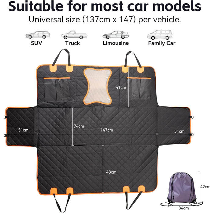 Автоматик для собак у машину: захисна підстилка на заднє сидіння з боковими бар'єрами та віконцем, водонепроникна та стійка до подряпин