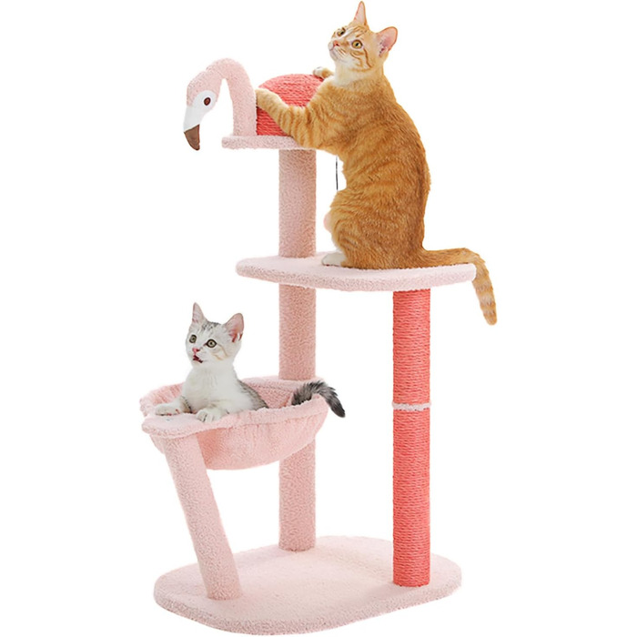 PURRPURCAT Rosa багаторівневе дерево для котів з когтеточкою, іграшковим м'ячем, гамаком та стовпчиком для маленьких і середніх котів
