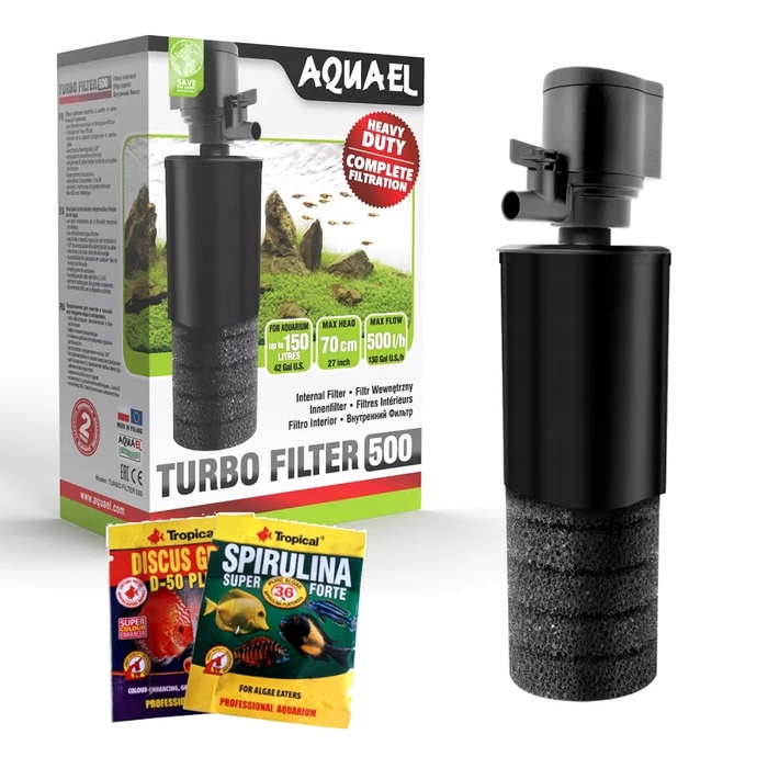 Внутрішній губковий фільтр Aquael Turbo Filter 500 (біологічна та механічна фільтрація)