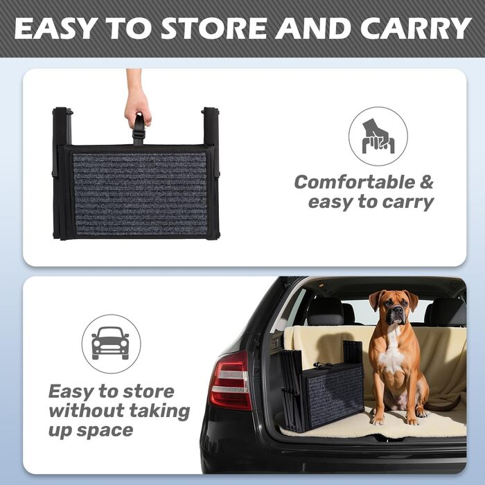 Сходинка для собак у машину, складна, до 113 кг - 5 сходинок, антиковзка, сіра (метал/тканина)