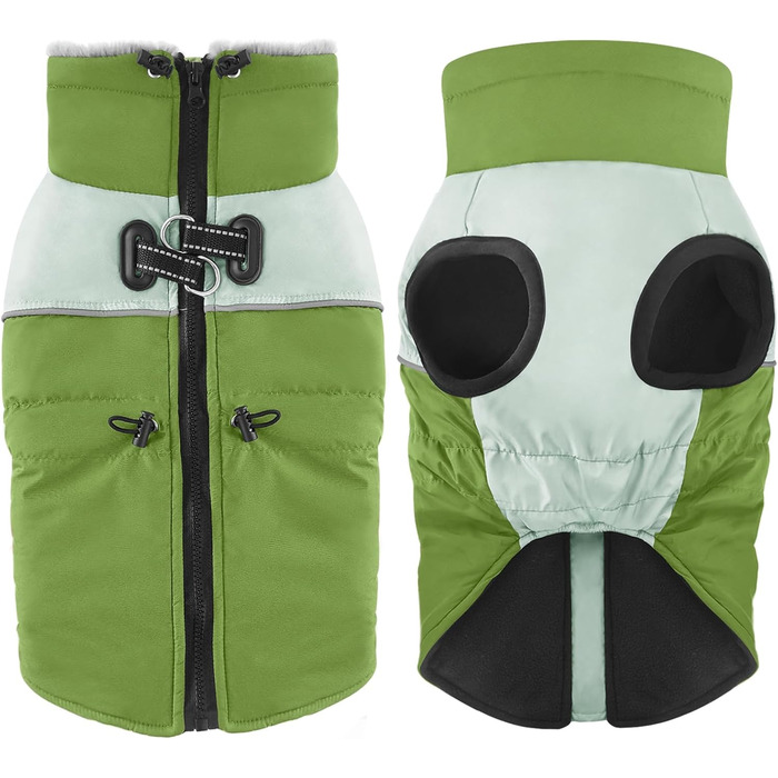 Водонепроникний зимовий одяг для собак Dolahovy: тепла флісова куртка для малих, середніх та великих собак, вєсті з шлейкою (зелений, 2XL)