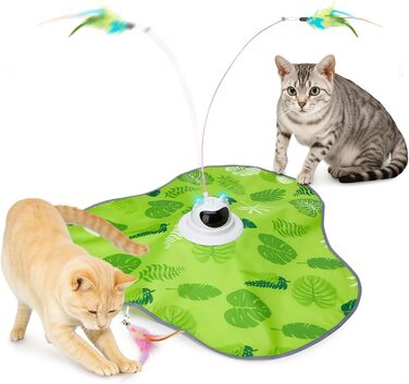 Інтерактивна іграшка для котів Toozey з 3 знімними пір'ями, електрична іграшка з автоматичним висуванням пір'я та USB-зарядкою, іграшка для самостійних ігор для котів будь-якого віку, блакитна (зелене трикутника)