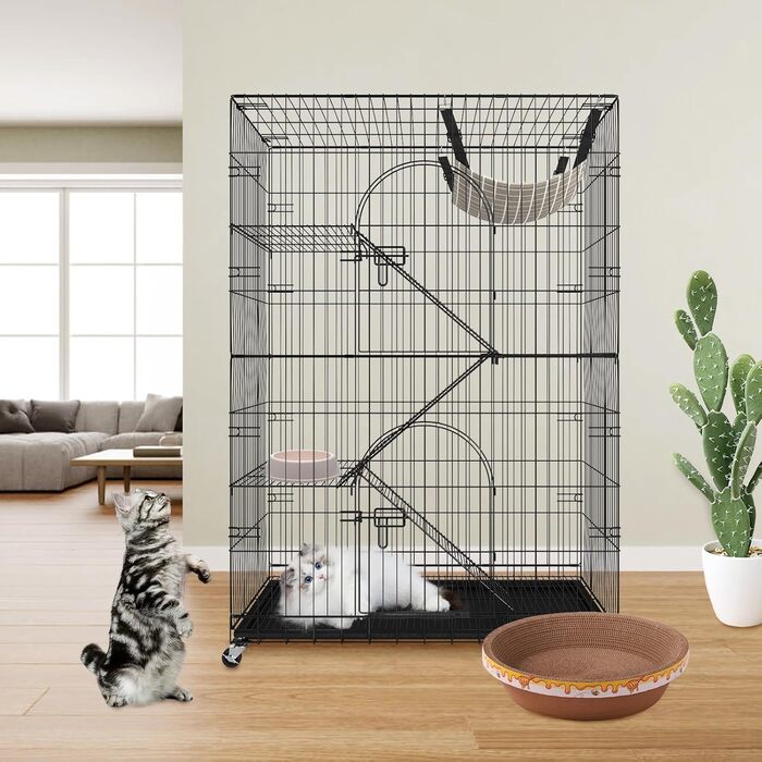 Клітка для котів VEVOR, 4 рівні, 2 двері, 90x60x133 см, залізна, з покриттям, з драбинами, для котів і дрібних тварин