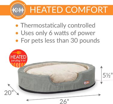 K&H Pet Products електричне ліжко для собак для дому, термоковдра знімна, водонепроникна, зігріваюча подушка, заспокійливе ліжко для домашніх тварин, придатне для прання в машинці