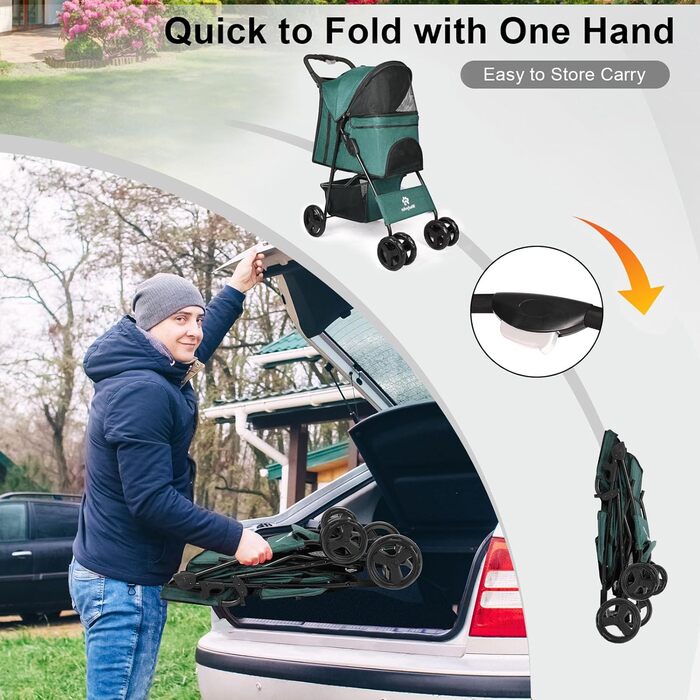 Дитяча коляска для собак та котів, універсальна, з 4 колесами, легко складається, зелена