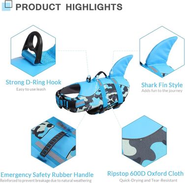 Спасальний жилет для собак 'Hai', блакизно-камуфляжний, XL (набір 1), безпечний для водних розваг