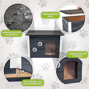 Будка для собак середніх порід Outentin - тепла, зимостійка, сірого кольору, 76x60x60 см