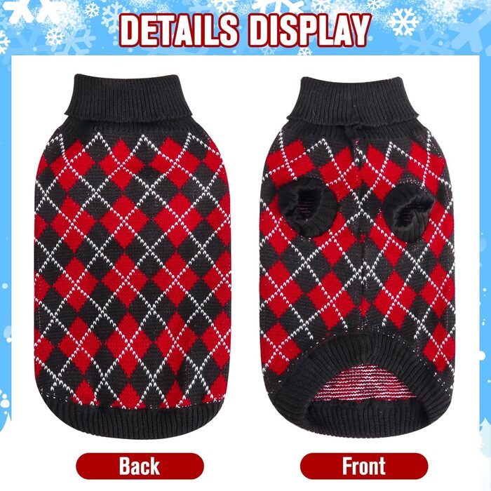 Теплий зимовий пуловер з діамантовим візерунком Kooltail для собак середніх та великих порід, червоний та зелений (M)