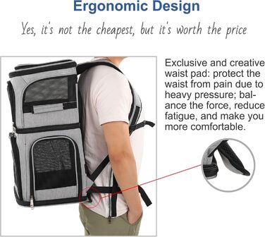 Рюкзак-переноска для котів та собак на 2 тварин, сірий, розширюваний