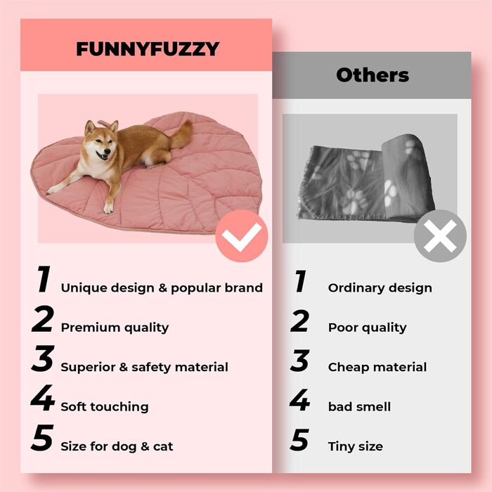 FUNNY FUZZY Двостороння ковдра для собак і котів, 119x109 см, листковий дизайн, для меблів і підлоги, захист меблів, машинне прання, антуріум рожевий