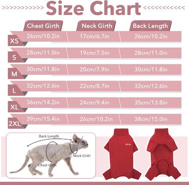 Піжама для котів після операції, боді для відновлення після операції, анти-слинящий, з довгим рукавом, 4 ноги (червоний, M)