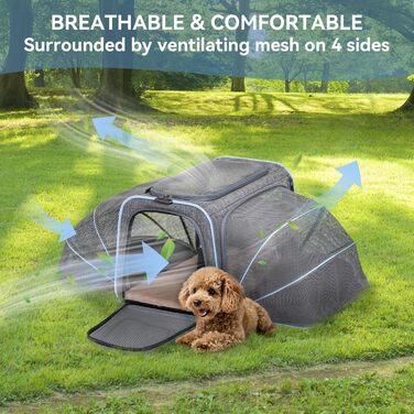 Транспортна сумка для кота та собаки Petsfit, розширювана переноска з плечовим ременем, сумка-переноска для собак та котів, авіапереноска, оксфордська тканина, M, Зелений/Одностороння зелена (Сірий, M/Двосторонній)