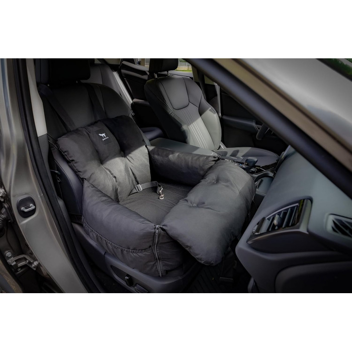 Автокрісло для собак JACKO & CO V2 Premium – підходить для малих та середніх тварин (до 18 кг), з підстілкою та поворотком, чорне
