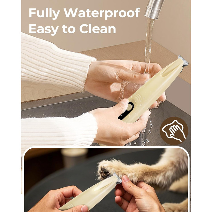 Триммер для догляду за лапами собак - 18 мм насадка, LED-дисплей, тиха робота 35 дБ, водонепроникний, USB-C, бездротовий - для лап, вух, обличчя та ділянок тіла