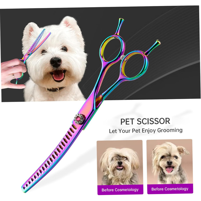 Вигнуті ножиці для грумінгу собак, 7 дюймів, портативні, легкі, кольорові, ножиці для догляду за домашніми тваринами, вигнуті ножиці Chunkers для собак