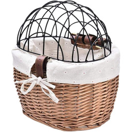 Кошик для тварин на велосипед, плетіння з лози, для собак та котів, передній кошик для тварин з сітчастою кришкою, швидкоз'ємний, чорний