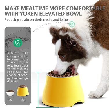 Підвищена годівниця для собак Yoken, запобігання захворюванням хребта, неслизька, з мискою з нержавіючої сталі, велика місткість, кольорова, для середніх та маленьких собак, об'єм 860 мл, колір лимонний жовтий
