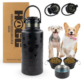 Водяна пляшка для собак Hogg Hydro Hound: портативна миска, ізотермічна, з нержавіючої сталі, чорний дизайн з відбитками лап