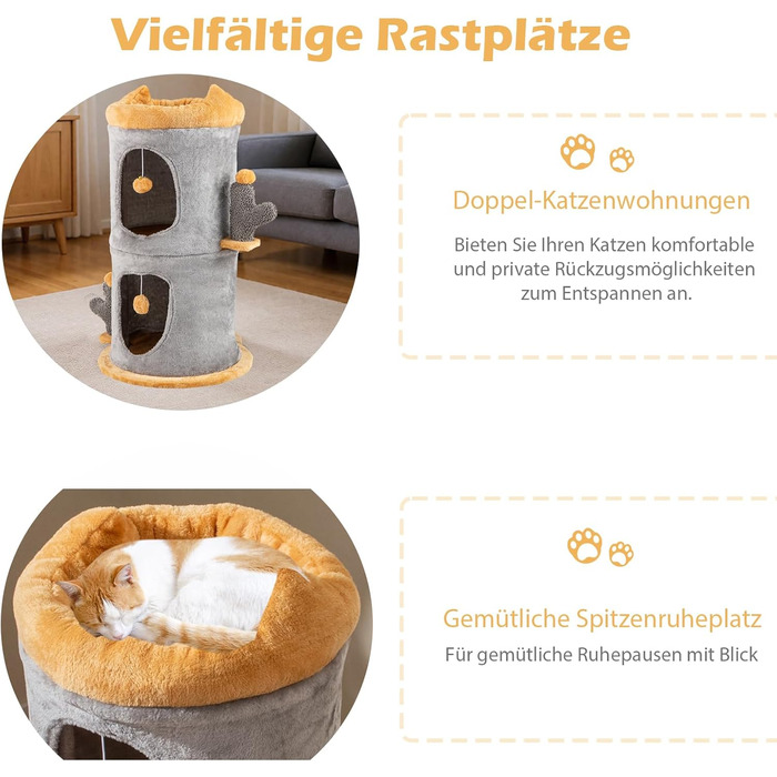 Котячий будиночок GYMAX з когтеточками: 4 яруси, 3 печери, знімні подушки, для котів усіх розмірів, сірий, 48x48x83 см